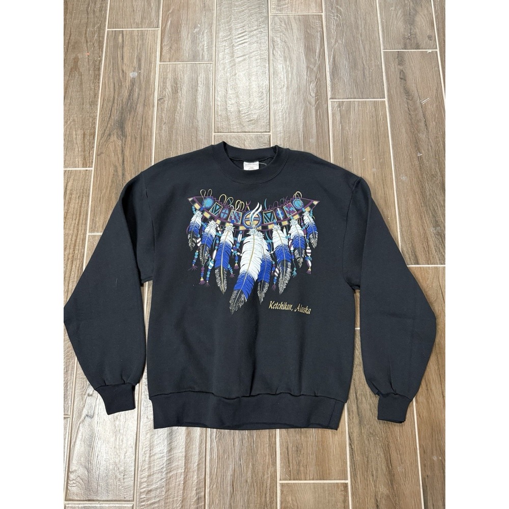 Vintage Beaver Creek Ketchikan Alaska Sweatshirt Large Black Native USA Made